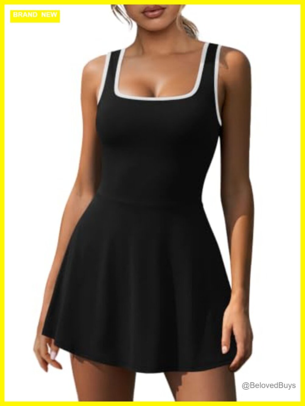 Athletic Dress with Built-in Shorts & Pockets Scoop Neck A-line